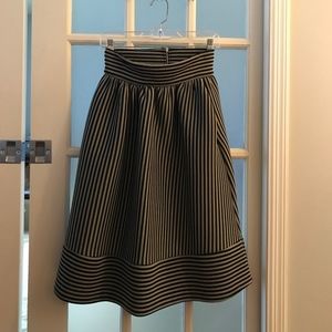 Neoprene striped skirt; high waste a-line